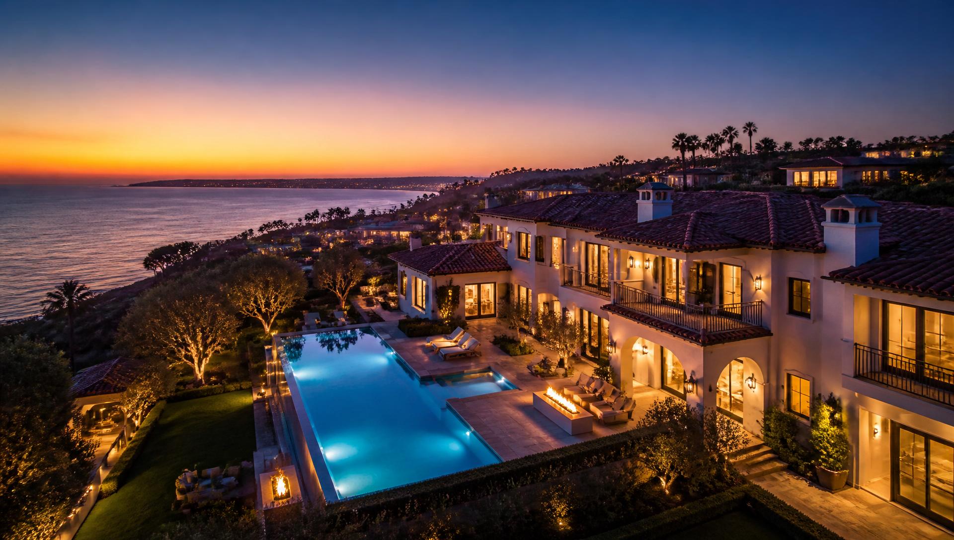 Luxury coastal Orange County estate at twilight